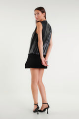 Black Faux Leather V-Neck Vest