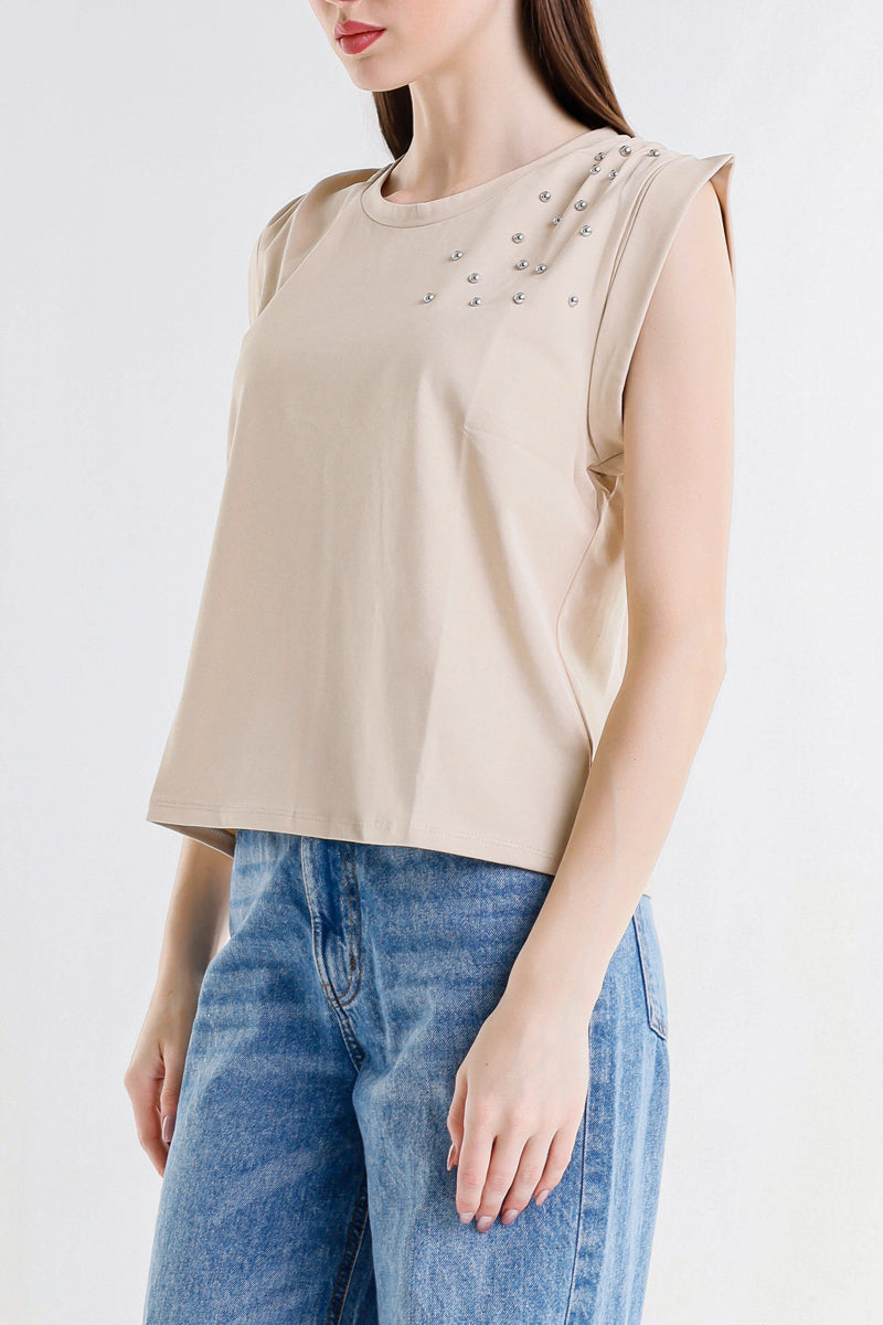 Top Donna Sleeveless con Dettagli Luminosi – Fit Morbido, Stile Minimal Chic
