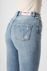 Light Blue Regular Waist Mom Fit Jeans with Crop Leg