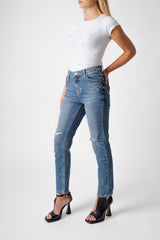 Jeans Donna Straight Fit con Strappi – Denim Blu Lavaggio Medio