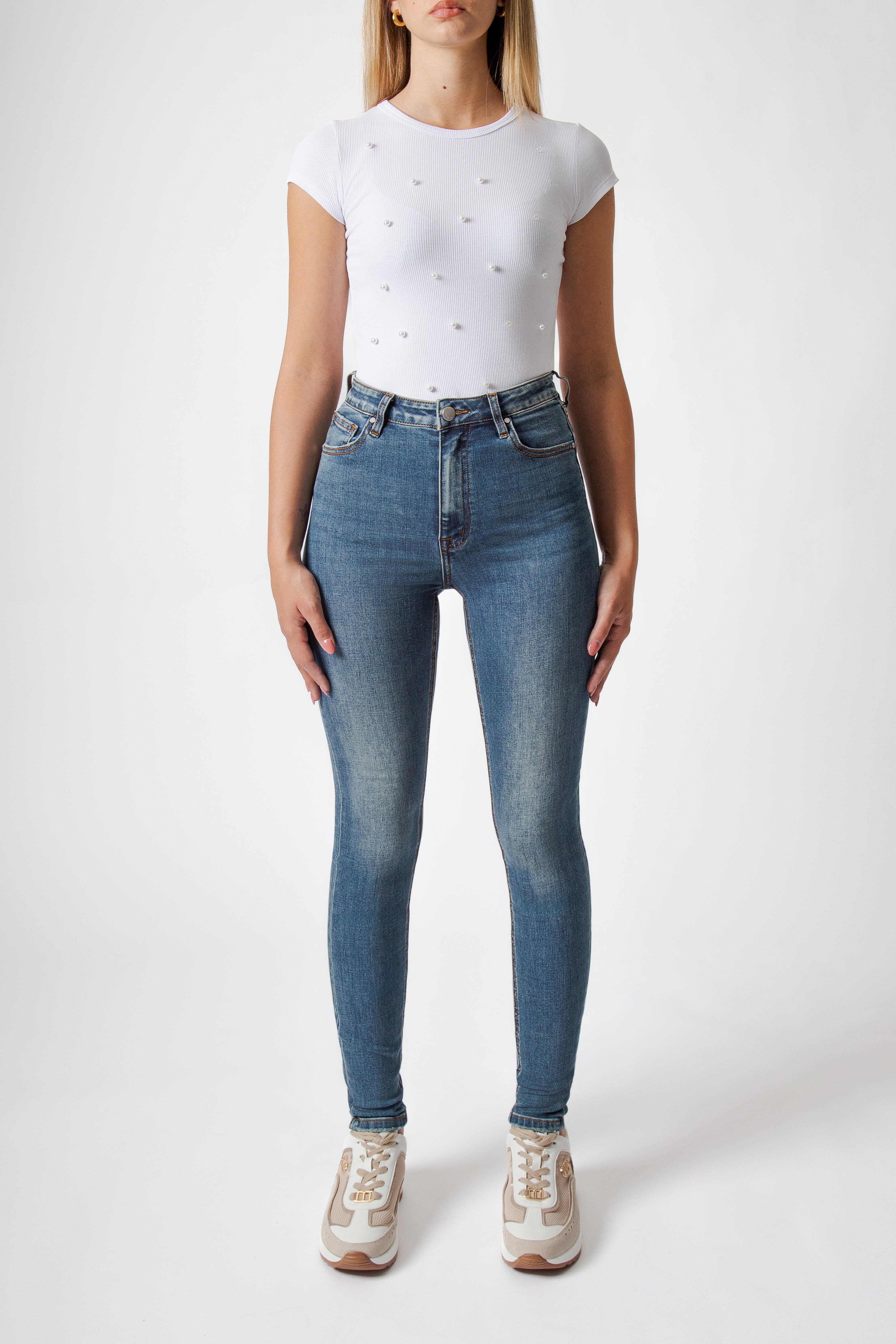 High-Waisted Blue Skinny Jeans