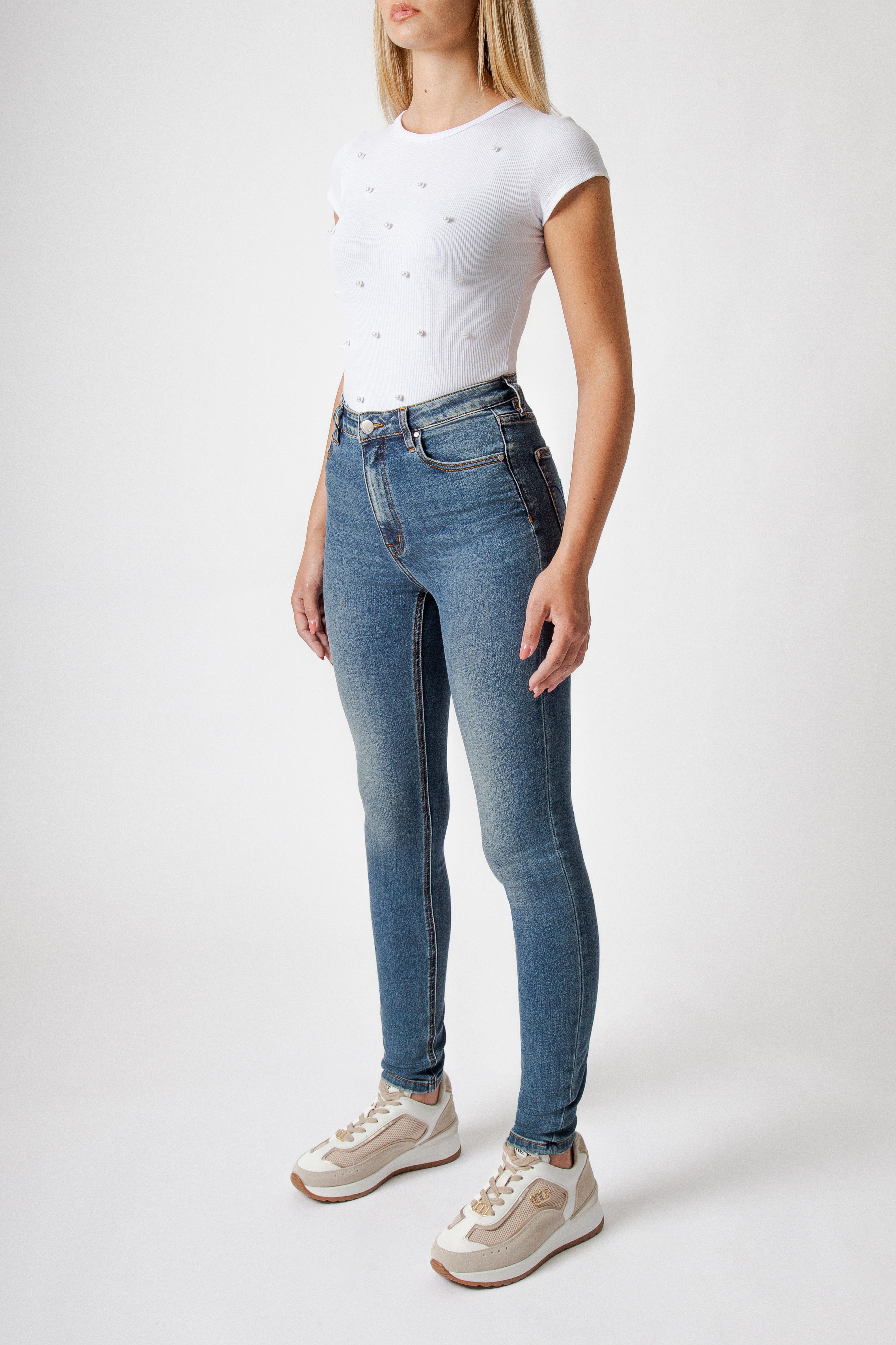 High-Waisted Blue Skinny Jeans