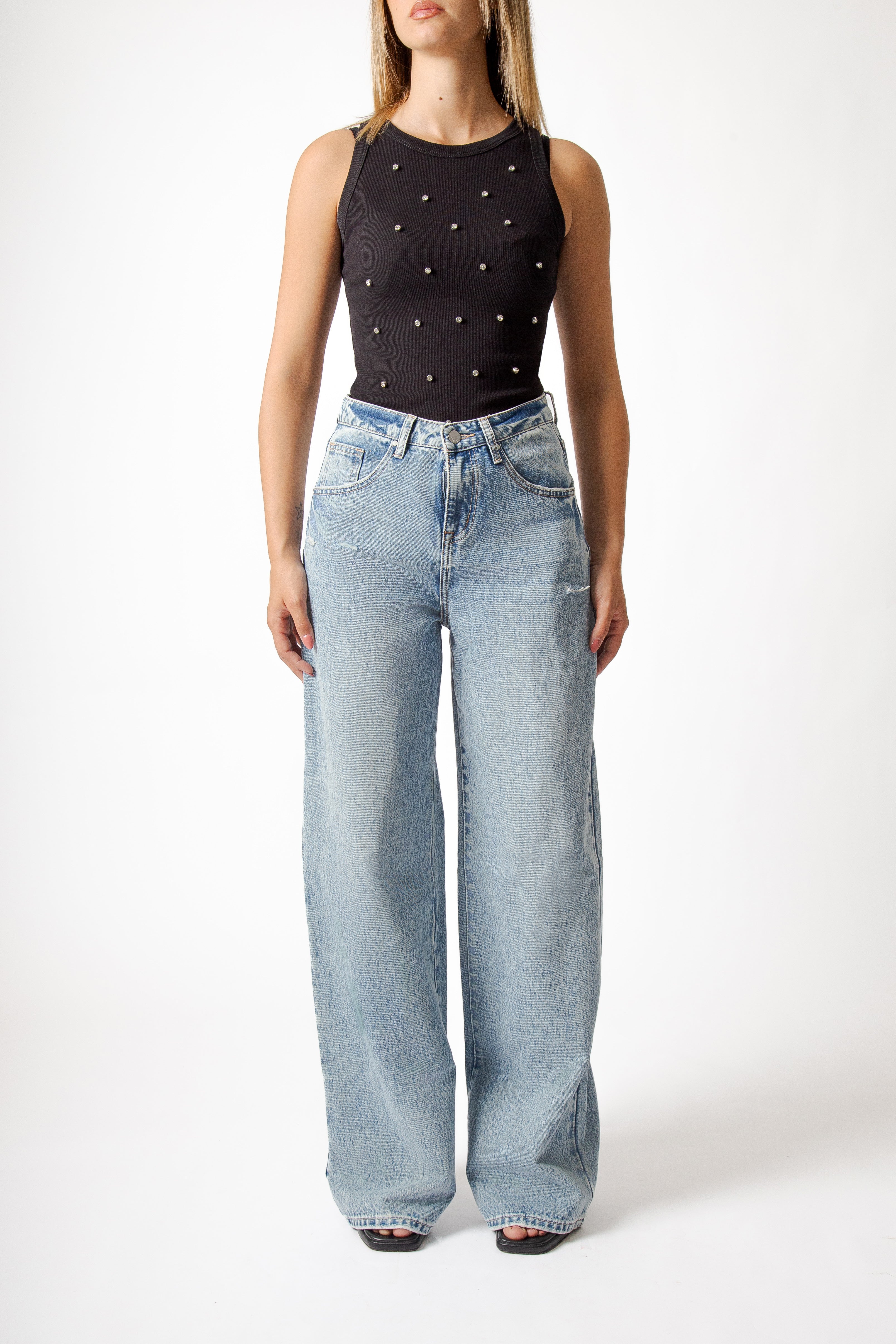 Jeans wide leg effetto used