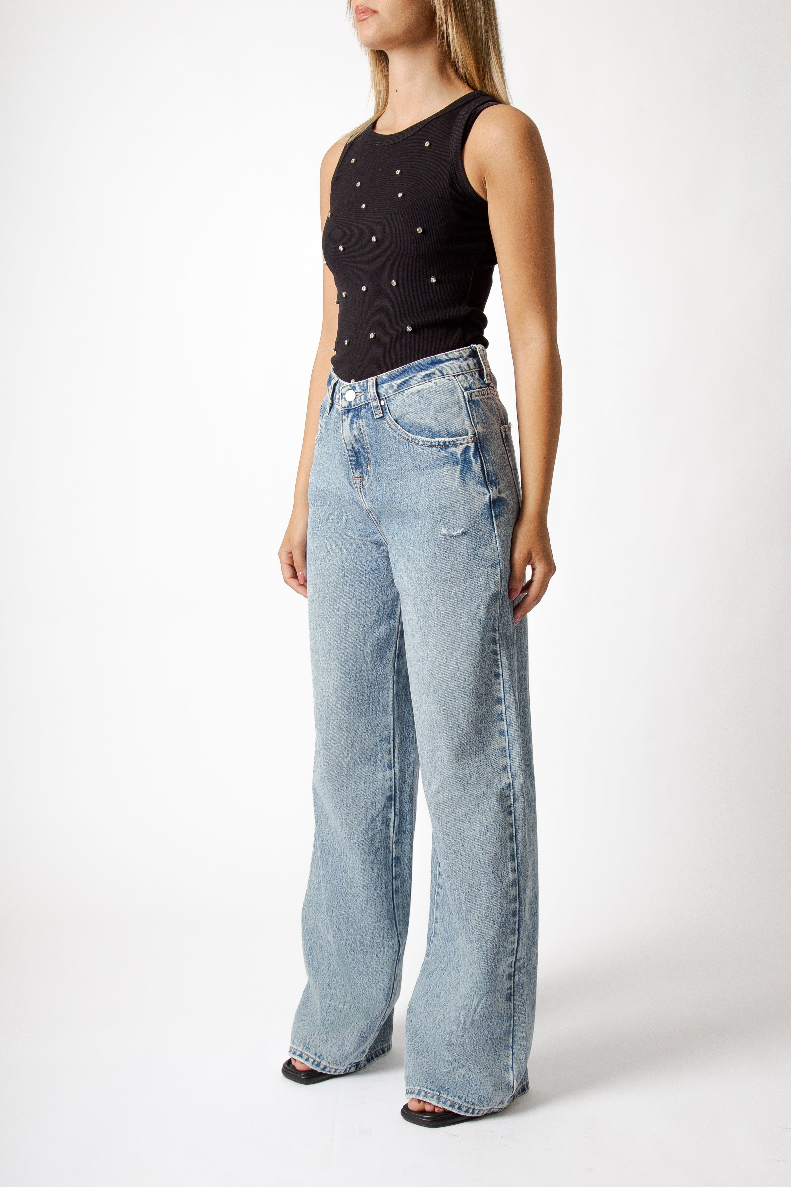 Jeans wide leg effetto used