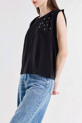 Top Donna Sleeveless con Dettagli Luminosi – Fit Morbido, Stile Minimal Chic