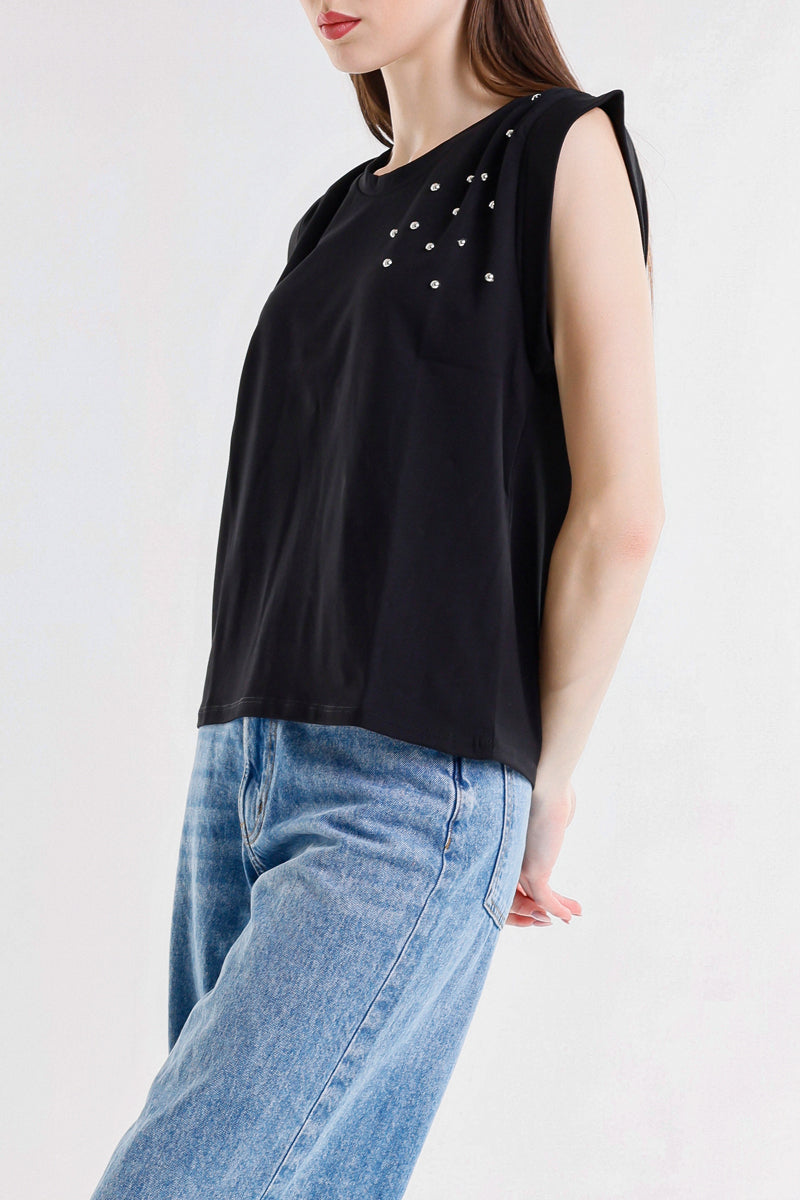 Top Donna Sleeveless con Dettagli Luminosi – Fit Morbido, Stile Minimal Chic