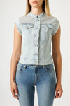 Gilet Donna Denim Light Wash con Dettagli Strass – Fit Aderente, Stile Glam Rock