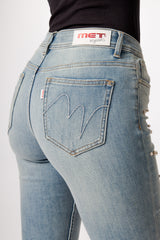 Blue Regular-Waist Straight Jeans with Ripped Knees