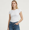 T-Shirt Donna Bianca Slim Fit con Dettagli 3D – Cotone Elasticizzato, Stile Minimal Elegante