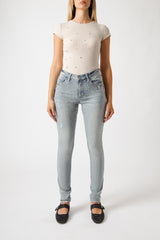 Jeans Donna Skinny Fit Denim Chiaro con Micro Strass – Vita Media, Effetto Second Skin