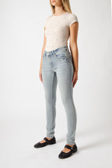 Jeans Donna Skinny Fit Denim Chiaro con Micro Strass – Vita Media, Effetto Second Skin