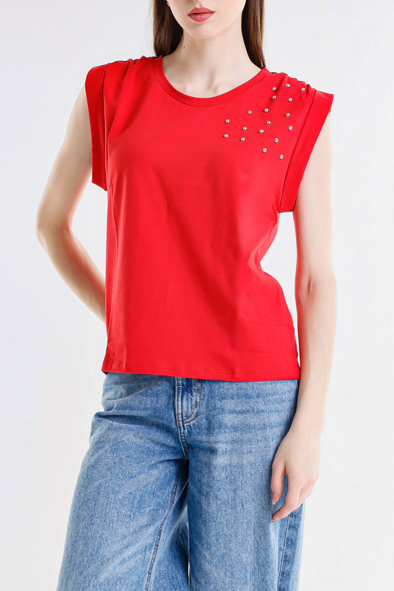 Top Donna Sleeveless con Dettagli Luminosi – Fit Morbido, Stile Minimal Chic