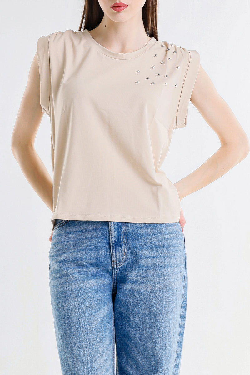Top Donna Sleeveless con Dettagli Luminosi – Fit Morbido, Stile Minimal Chic