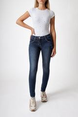 Jeans Donna Skinny Fit Denim Scuro – Vita Media, Effetto Second Skin