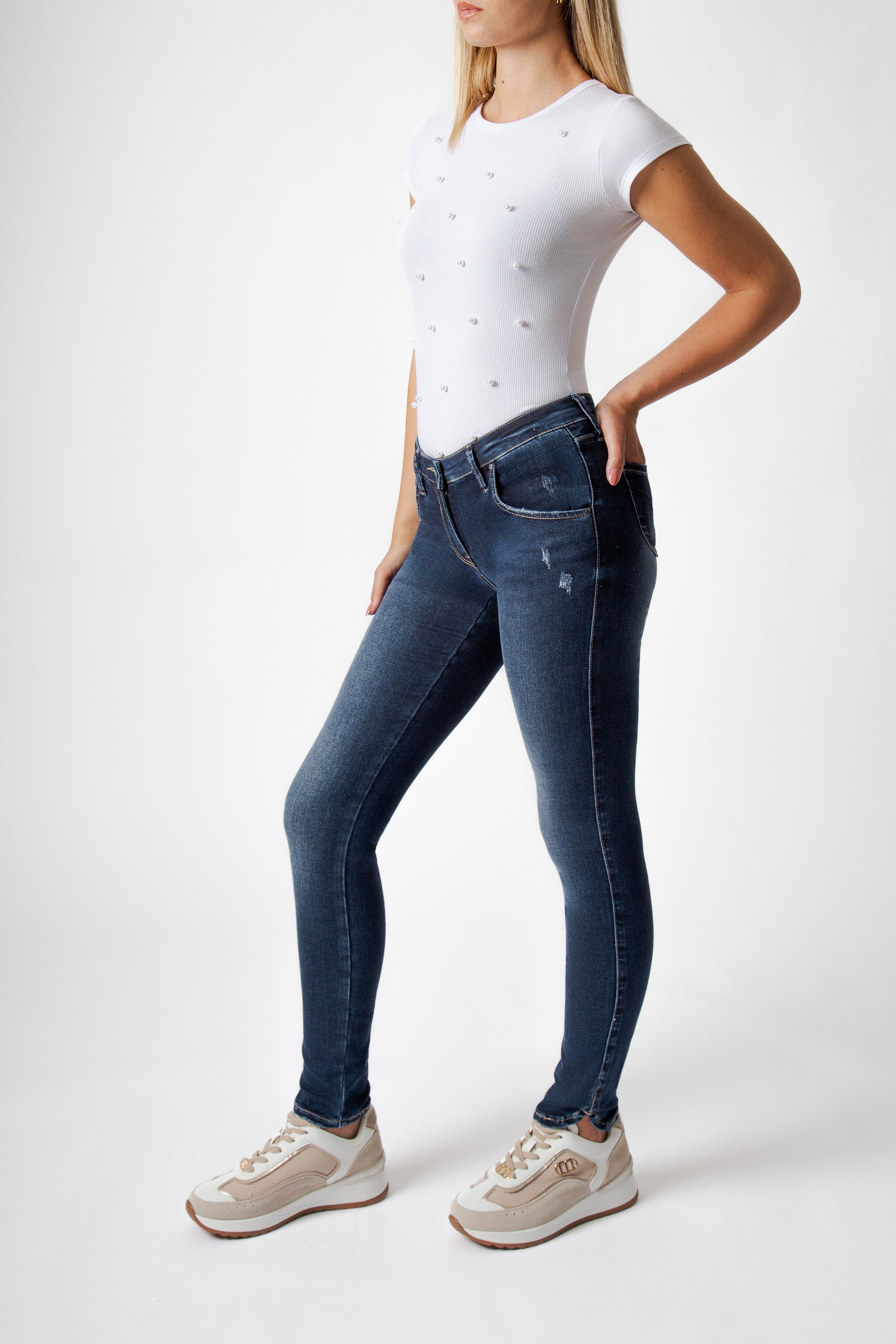 Jeans Donna Skinny Fit Denim Scuro – Vita Media, Effetto Second Skin