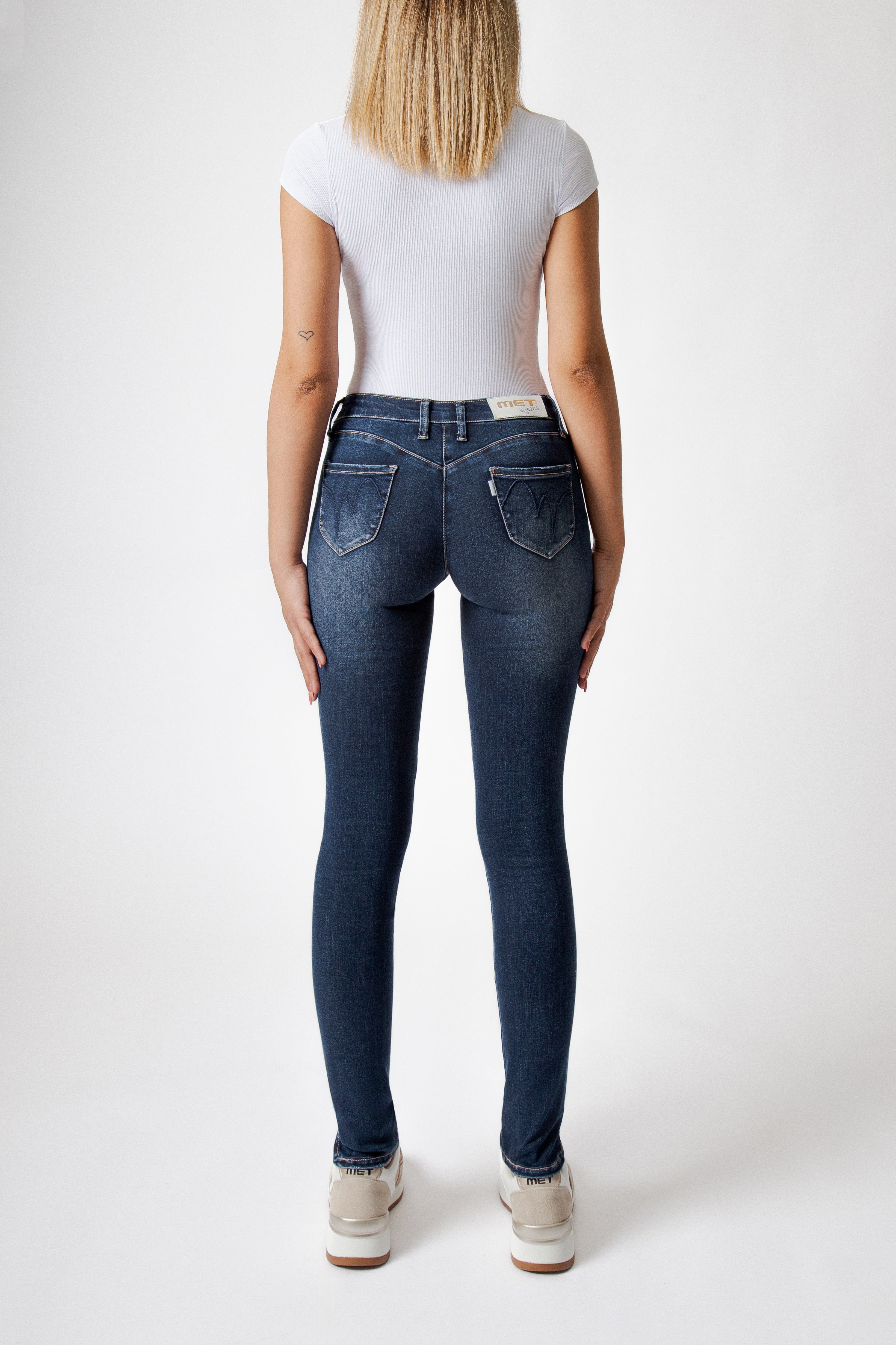 Jeans Donna Skinny Fit Denim Scuro – Vita Media, Effetto Second Skin