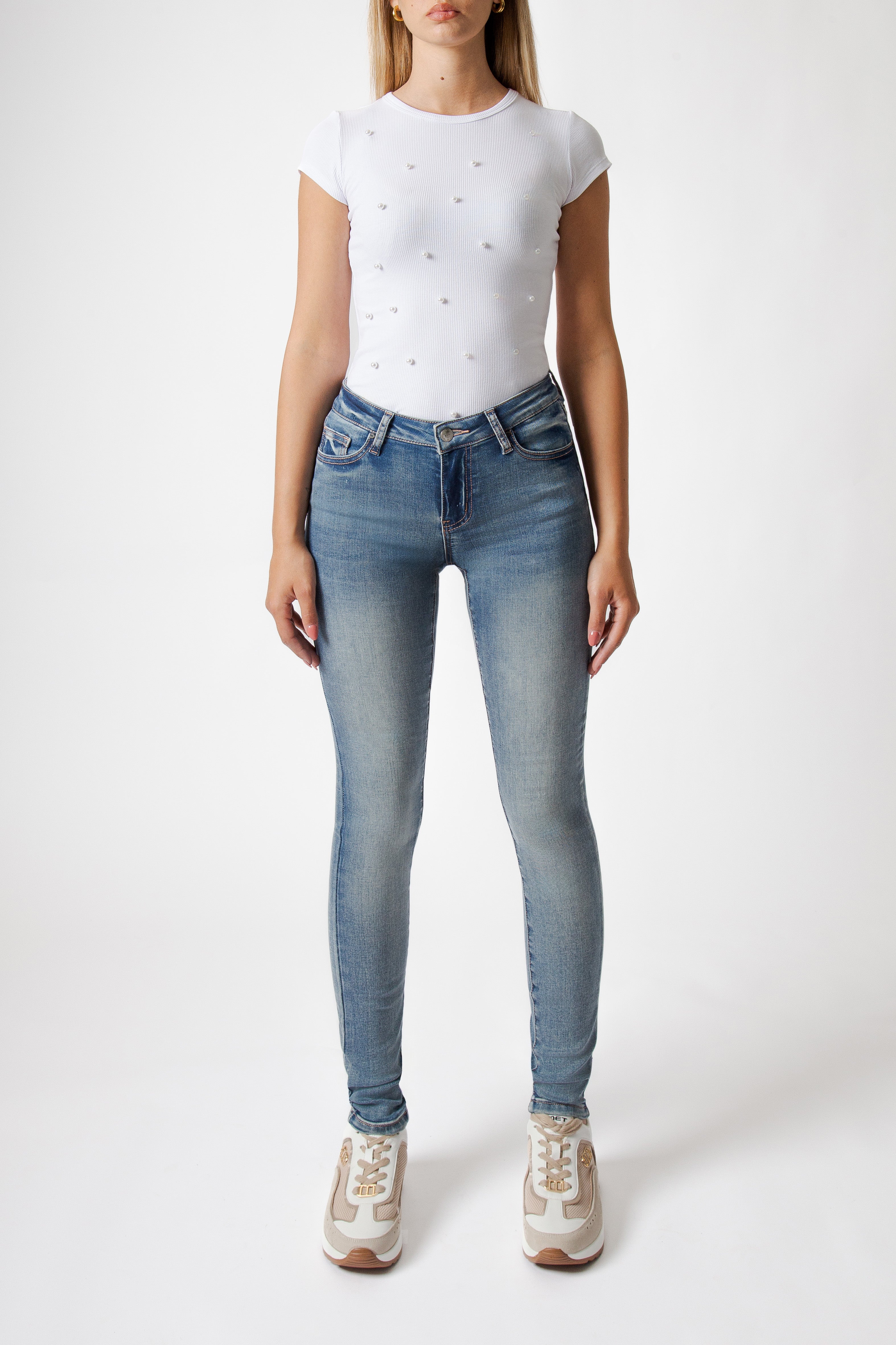 Jeans Donna Slim Fit Denim Chiaro – Vita Media, Effetto Second Skin