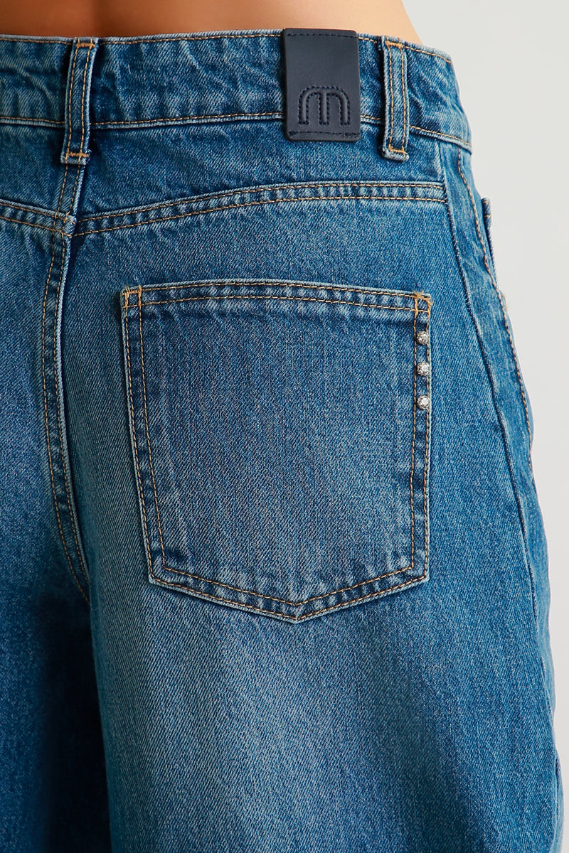 Jeans wide leg con cuciture frontali