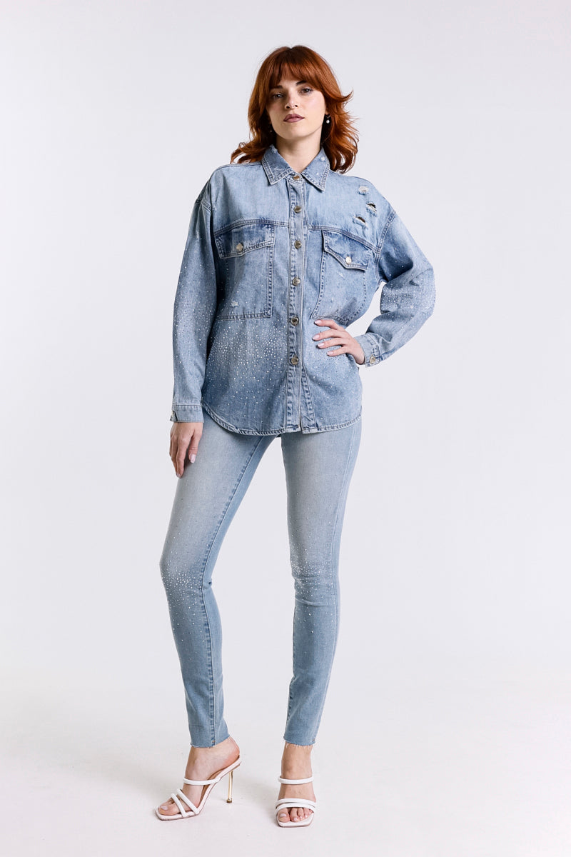 JEANS SKINNY CON BORCHIE ARGENTO
