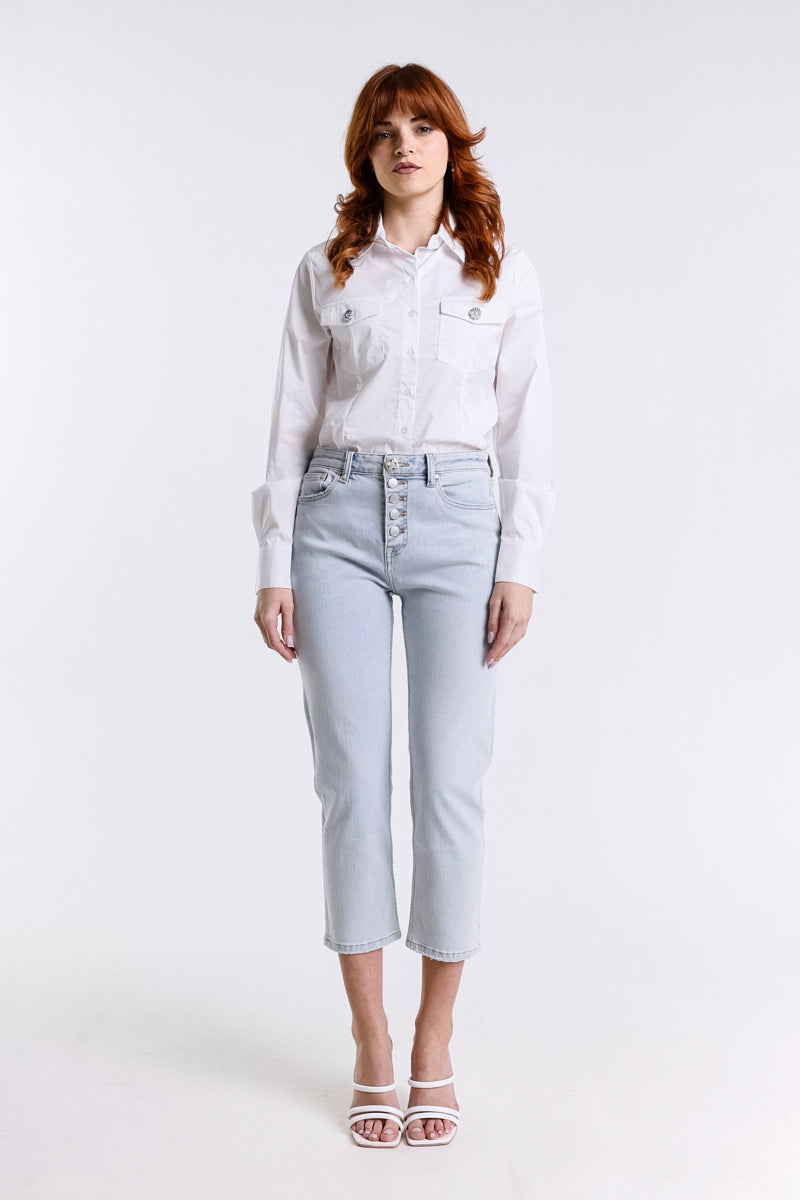 JEANS MOM FIT VITA ALTA CHIARO