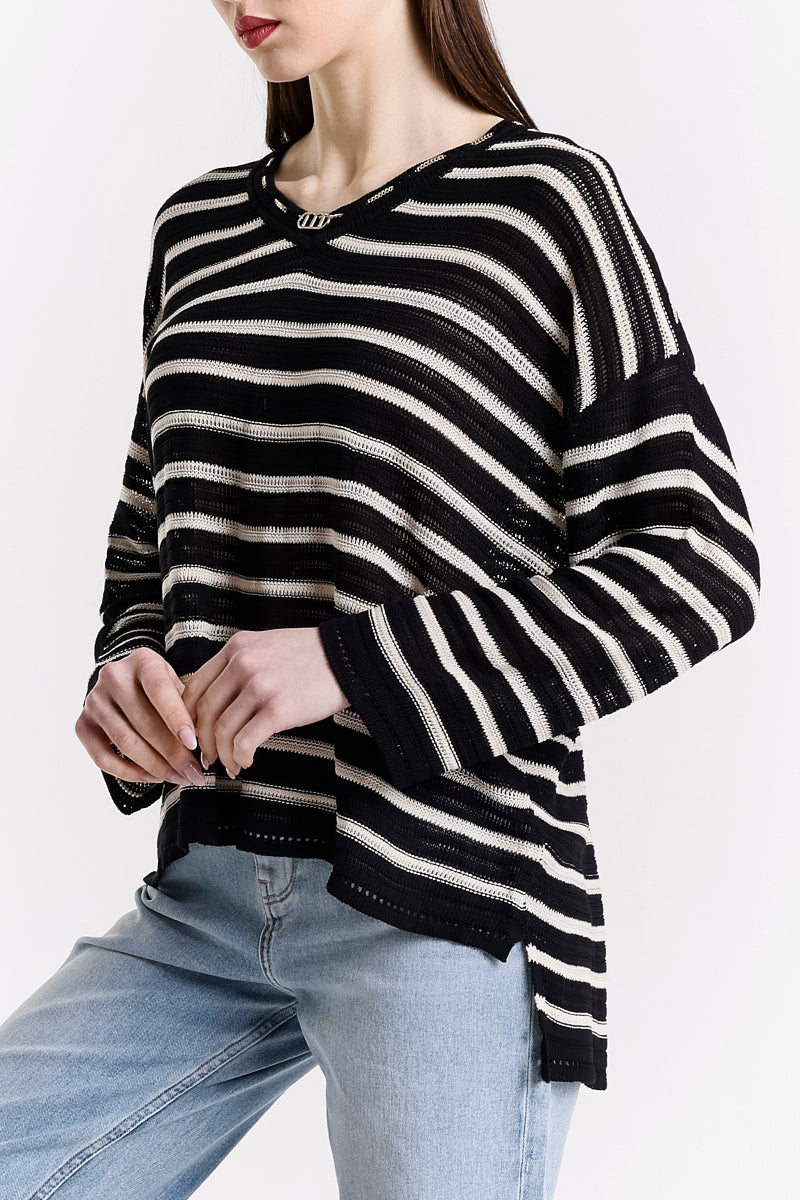 MAGLIA OVERSIZE A RIGHE CON SCOLLO A V