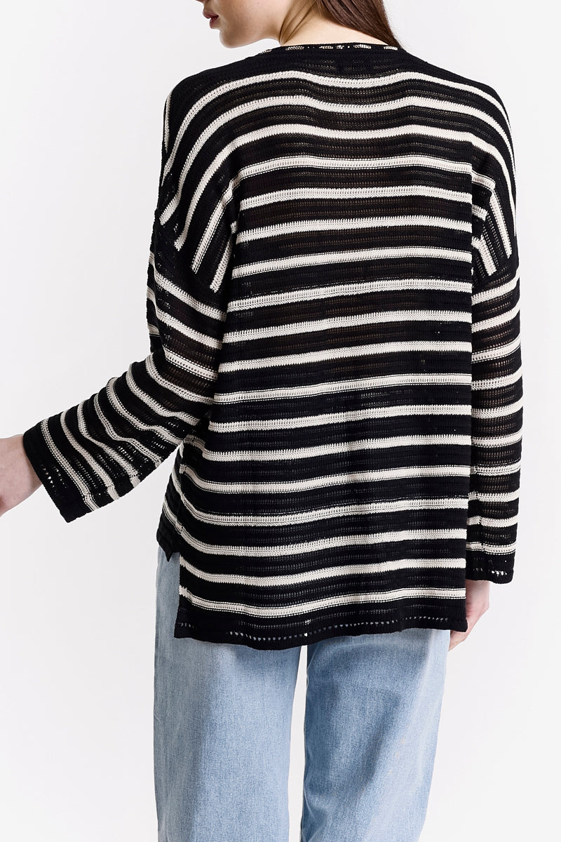MAGLIA OVERSIZE A RIGHE CON SCOLLO A V
