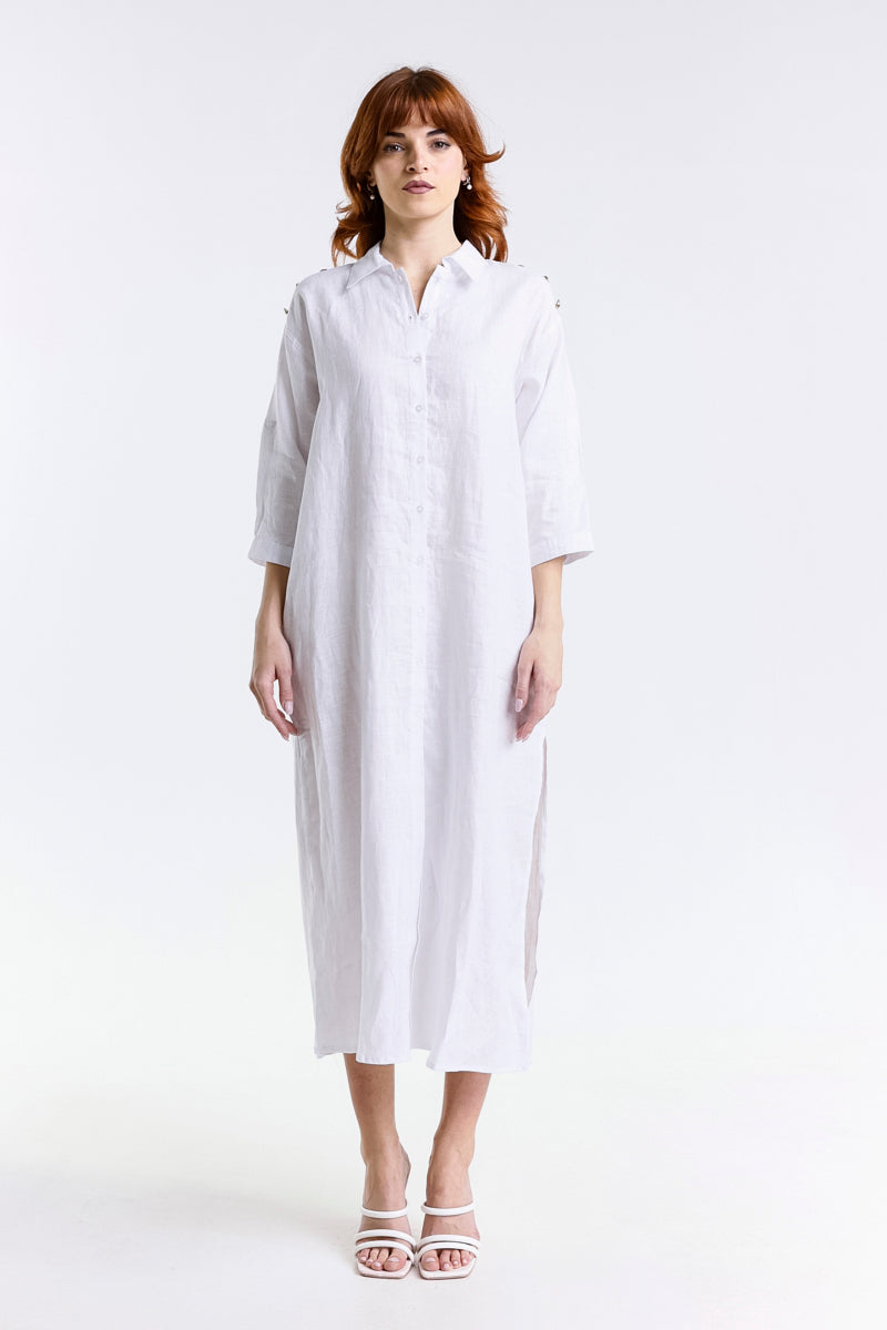 ABITO CHEMISIER LINO RICAMO PALMA