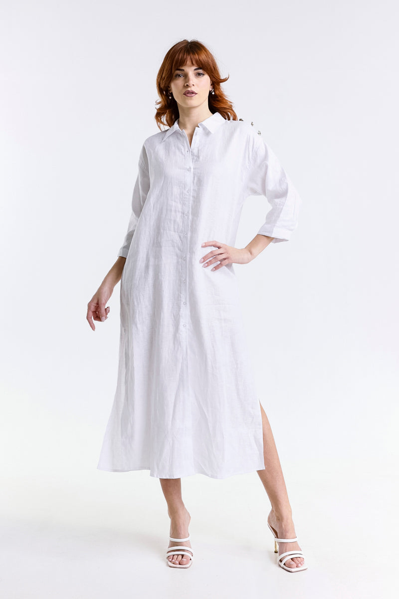 ABITO CHEMISIER LINO RICAMO PALMA