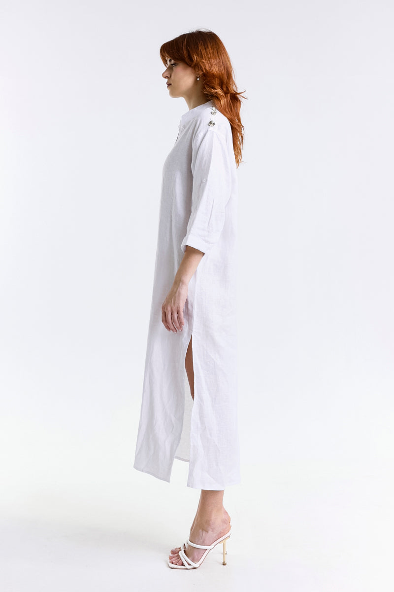 ABITO CHEMISIER LINO RICAMO PALMA