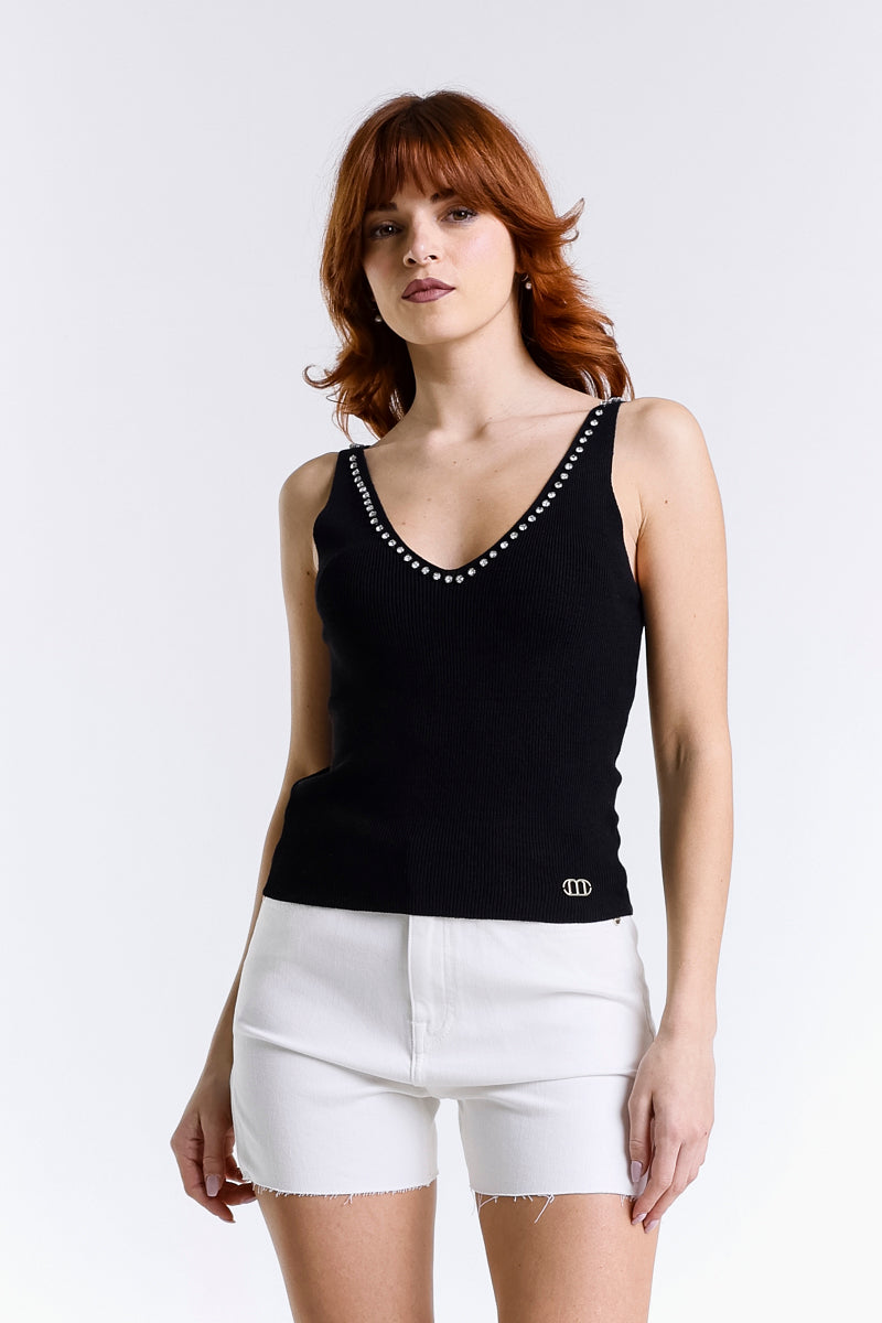 TOP SCOLLO A V CON STRASS