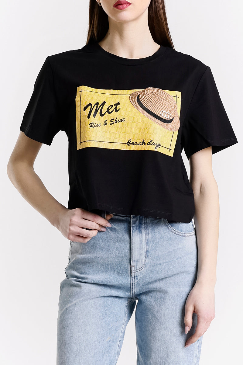 T-SHIRT CROP STAMPA GRAFICA