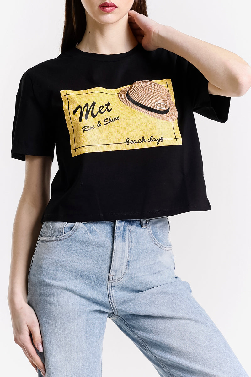 T-SHIRT CROP STAMPA GRAFICA