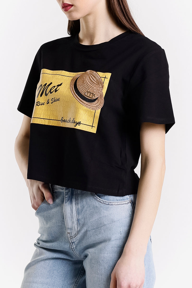 T-SHIRT CROP STAMPA GRAFICA