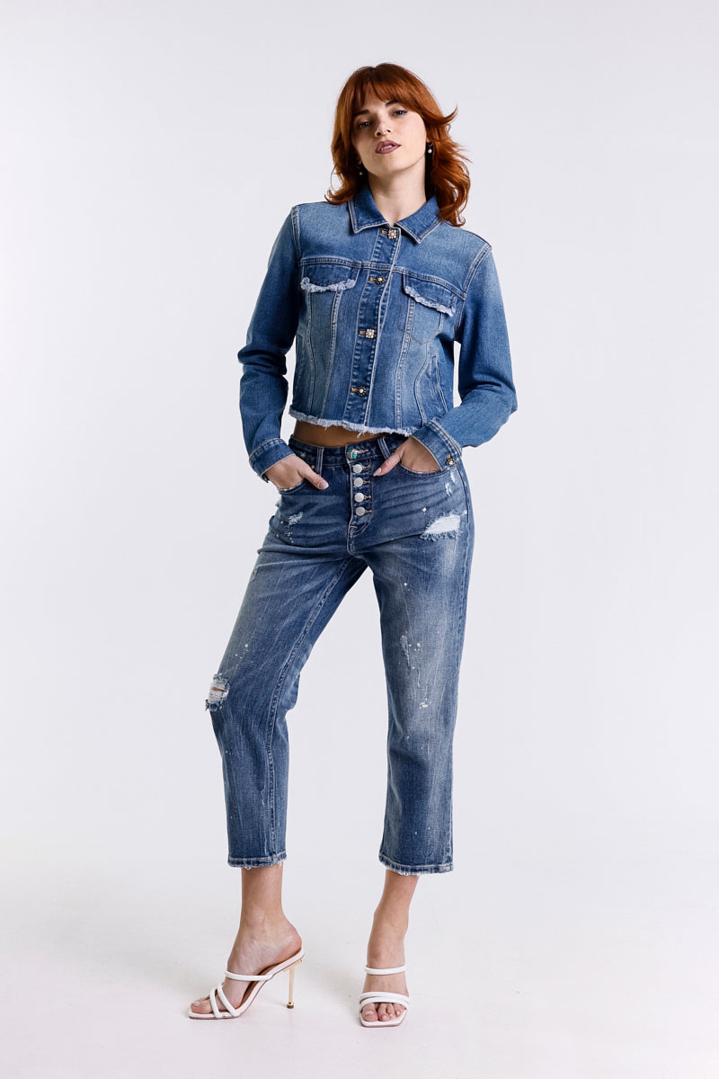 JEANS MOM FIT VITA ALTA SCURO