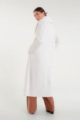 Long white coat with a large shawl collar