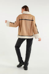 Iced coffee-colored sheepskin-effect jacket