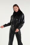 Short faux leather jacket with faux fur collar