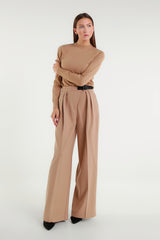 Camel palazzo pants with pleats