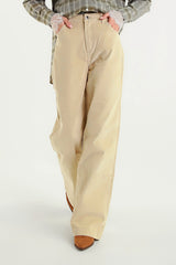 Casual Style Wide Leg Beige Trousers