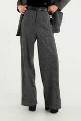 Pantaloni Grigi A Vita Alta Con Dettaglio In Ecopelle