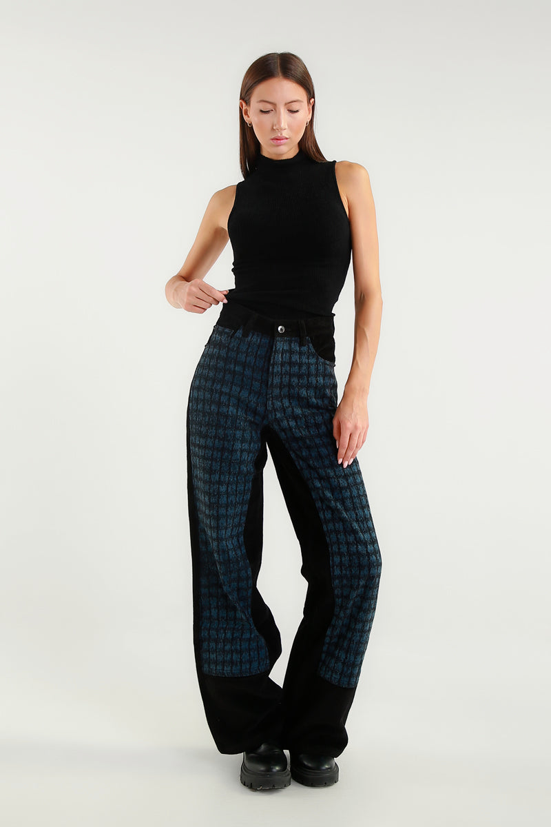 Pantaloni A Gamba Larga Con Inserti A Contrasto