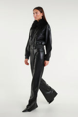 Black Faux Leather Wide-Leg Trousers
