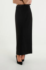 Black Longuette Skirt with Thin Belt