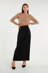 Black Longuette Skirt with Thin Belt