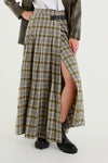 Long pleated tartan skirt with side slit