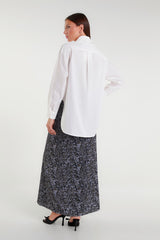 Long skirt with blue and gray paisley pattern