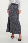 Long skirt with blue and gray paisley pattern