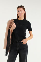 Black Rhinestone Slogan T-shirt
