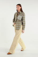 Green Plaid Shirt with Contrast Pocket