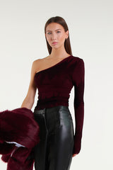 Ribbed Off-Shoulder Burgundy Top